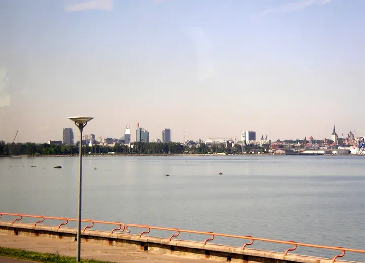 Distant Tallinn towers and buildings across the water.